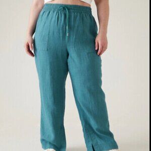 Athleta Retreat Wide Leg Linen Pant Borealis Green Teal: Plus Size 26